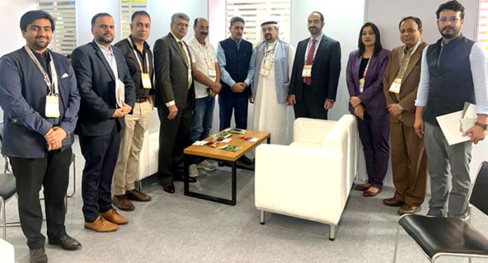 JKTPO delegation posing along with international leaders of business fraternity at WFI 2023 on Saturday.