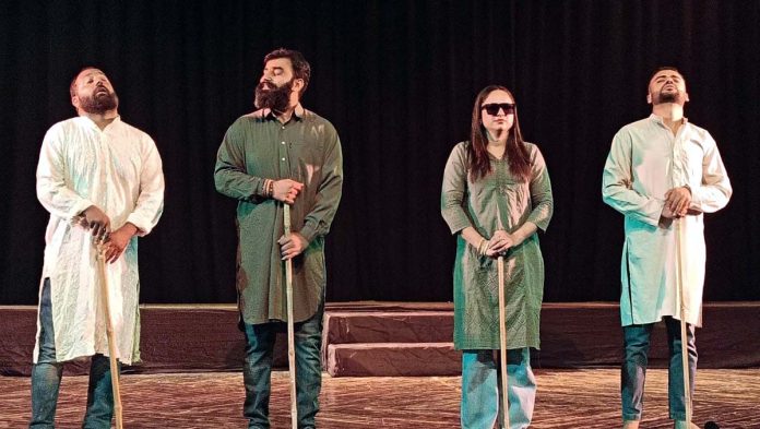A scene from the Dogri play ‘Anney Da Haathi’ being enacted by artists.