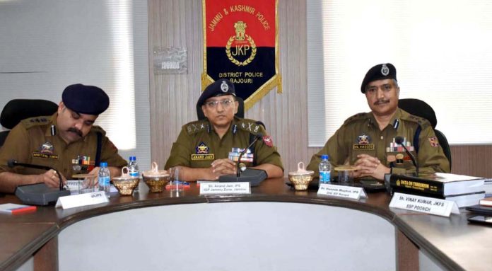 IGP Jammu Zone, Anand Jain, chairing a meeting of the police officers in Rajouri on Wednesday.