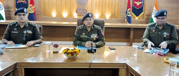 IGP Jammu, Anand Jain, chairing a meeting of the police officers/officials in Jammu on Wednesday.