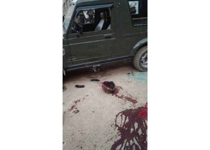 An Army Gypsy targeted by the terrorists near DKG in Surankote on Thursday. -Excelsior/Imran