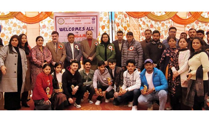 GDC Marh staff and students posing for a group photograph during Alumini Meet on Thursday.