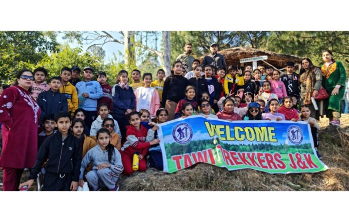 Participants posing for a group photograph during a short expedition in Mansar- Mohoregarh area.