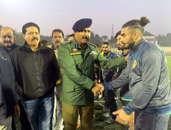 SSP, Kulbir Handa interacting with football players during 17th Christmas Gold Cup Football Tournament on Tuesday.