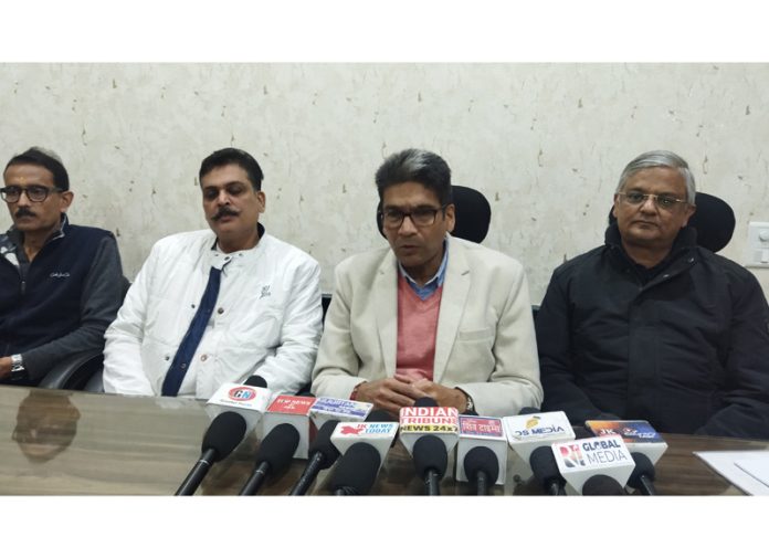 General Secretary of Jain Sabha, Sandeep Jain addressing a press conference at Jammu. -Excelsior/Rakesh