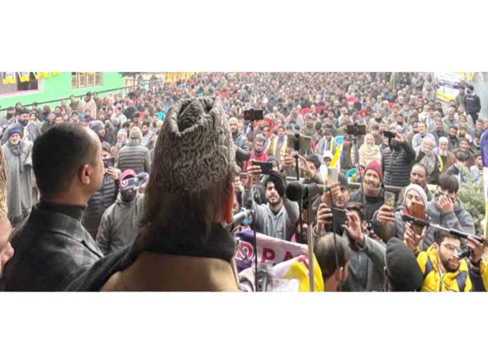 Former CM and DPAP chairman Ghulam Nabi Azad addressing public rally in Sopore on Sunday. Former CM and DPAP chairman Ghulam Nabi Azad addressing public rally in Sopore on Sunday.