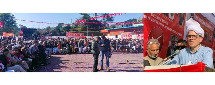 Omar Abdullah addressing NC workers conventions at Tikri in Udhampur on Sunday.