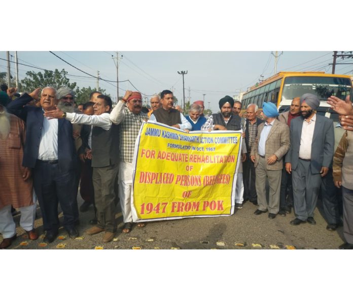 Members of JKSAC staging protest in Jammu on Monday. -Excelsior/Rakesh