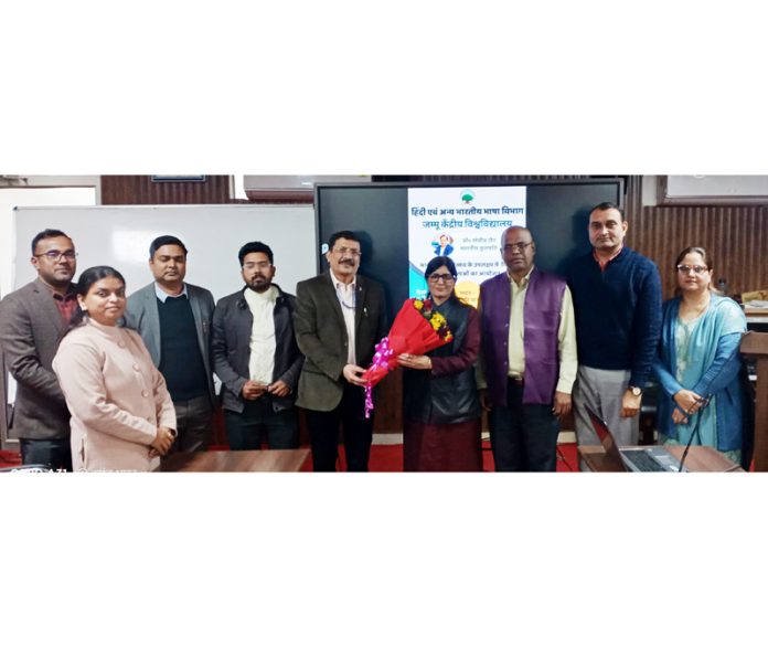 Prof Ritu Bakshi and others during Festival of Indian Languages at CUJ on Monday.