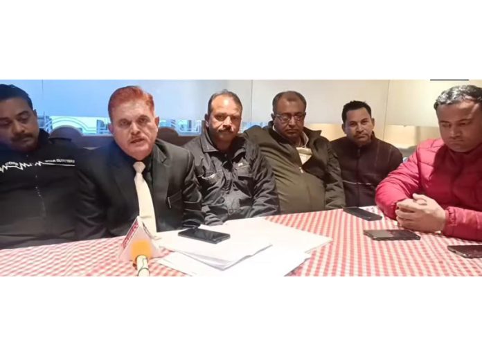 Ajay Gupta and others talking to media persons at Udhampur on Monday.