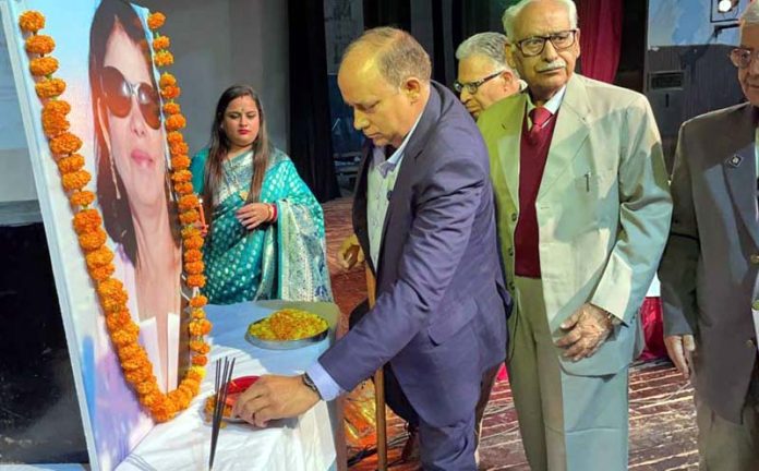 Guests paying tribute to late Asha Saraf in a function held in Jammu on Friday.