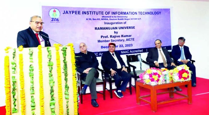 Prof. Rajive Kumar, Member Secretary AICTE addressing during a function at JPIIT, Noida on Friday.