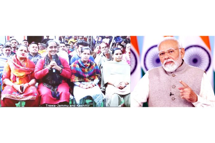 PM Narendra Modi interacting with Sarpanch Balbir Kaur in Arnia border area of Jammu district via video conferencing on Thursday. PM Narendra Modi interacting with Sarpanch Balbir Kaur in Arnia border area of Jammu district via video conferencing on Thursday.