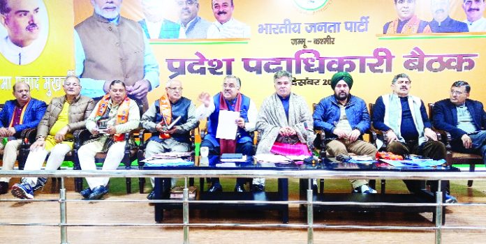 BJP leaders at a party convention at Jammu on Saturday. BJP leaders at a party convention at Jammu on Saturday.