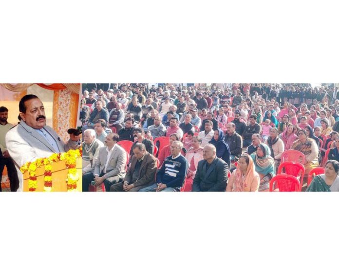 Union Minister Dr. Jitendra Singh addressing the VBS Yatra at Hiranagar on Saturday. Union Minister Dr. Jitendra Singh addressing the VBS Yatra at Hiranagar on Saturday.
