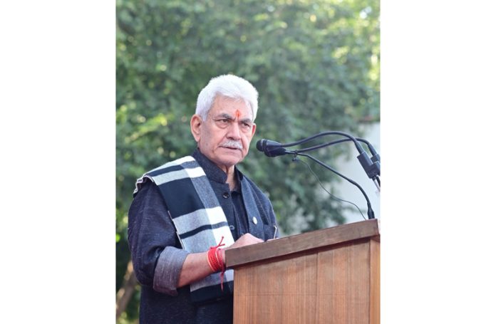LG Manoj Sinha addressing ‘Awaam Ki Awaaz’ programme on Sunday. LG Manoj Sinha addressing ‘Awaam Ki Awaaz’ programme on Sunday.