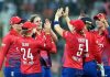 England Women Cricket team celebrating victory over India in second T20 Match.