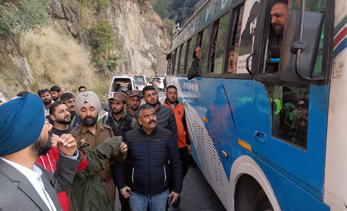 ARTO Doda Rajesh Gupta checking a bus on Wednesday.