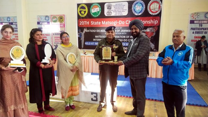 President of Matsogi-Do Association J&K, Taranjeet Singh Tony presenting a memento to SSP Ramnish Gupta during a sports event at Bhagwati Nagar Sports Complex, Jammu. President of Matsogi-Do Association J&K, Taranjeet Singh Tony presenting a memento to SSP Ramnish Gupta during a sports event at Bhagwati Nagar Sports Complex, Jammu.