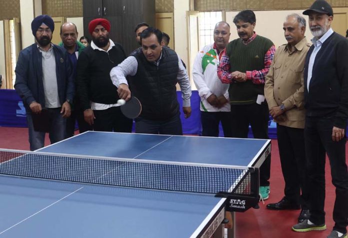 Dr Zafar Iqbal, Chief Accounts Officer J&K Sports Council inaugurating TT Championship on Saturday in Jammu. Excelsior/Rakesh