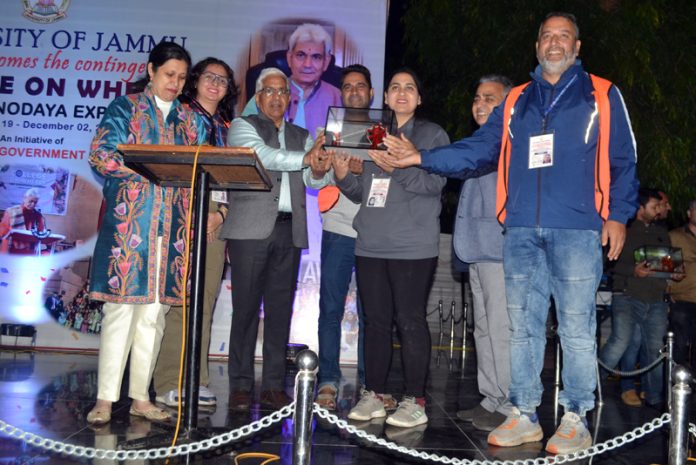 JU VC felicitating female students and mentors on their return at Jammu.