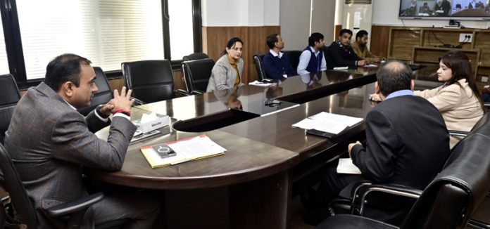 Div Com Ramesh Kumar chairing a meeting at Jammu on Wednesday.