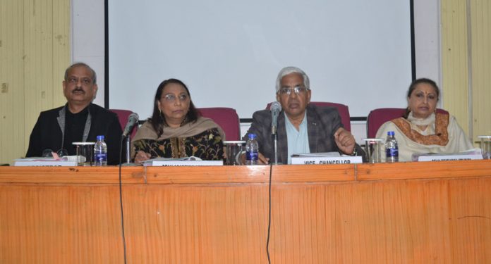 Prof Umesh Rai, Vice-Chancellor, University of Jammu addressing Academic Council meeting on Friday.