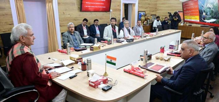 Lt Governor Manoj Sinha inaugurating online booking facility for passenger ropeway from Shri Mata Vaishno Devi Bhawan to Bhairon Ji.