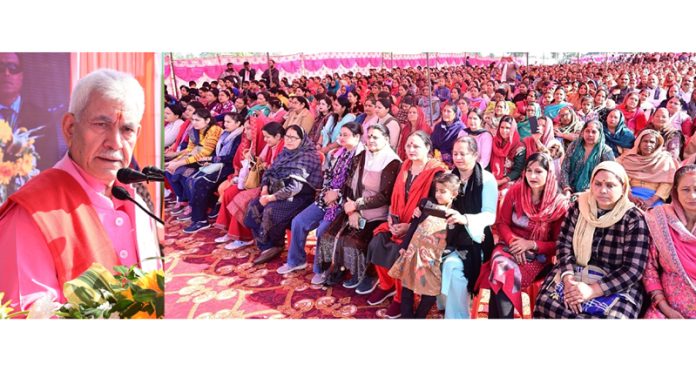 LG Manoj Sinha addressing a gathering at Jhiri on Tuesday.