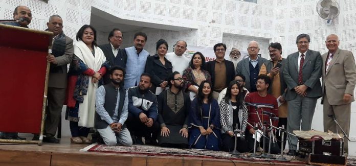 CGPWA executive members posing with artists during ‘Sangeet Sandhya’ at KL Sehgal Hall, Jammu.