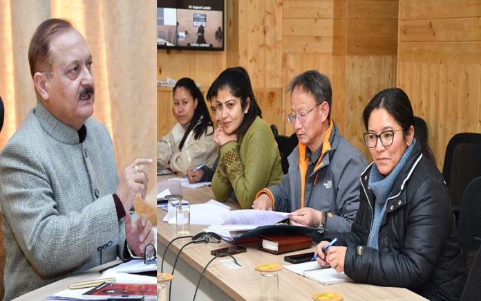 Advisor to LG Ladakh, Dr Pawan Kotwal, chairing a meeting in Leh on Friday.
