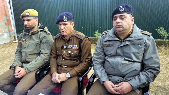 SSP Sopore and other police officers during press conference at Police Station Bomia in Sopore. -Excelsior/Aabid Nabi
