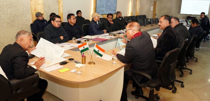 LG Ladakh, Brig (Retd) Dr BD Mishra, chairing a meeting of the officials at LG Secretariat in Leh on Sunday.