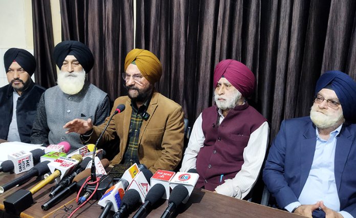 JP Singh (Retired IPS) along with Balvinder Singh (vice president, DGPC Jammu) and others during a press conference at Jammu.