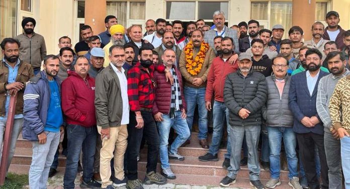 Newly elected president, JKDFA Sandeep Singh Chib posing with other members of the association in Jammu on Sunday. Newly elected president, JKDFA Sandeep Singh Chib posing with other members of the association in Jammu on Sunday.