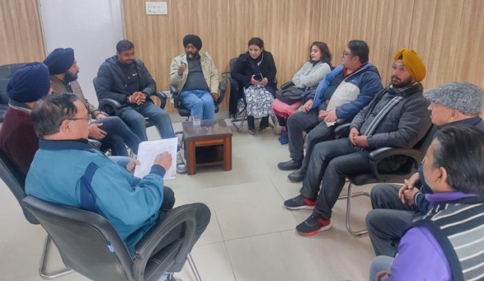 Apni Party's Provincial President, Manjit Singh, chairing a meeting of party officials in Jammu on Friday.