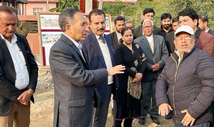 Justice Tashi Rabstan passing directions to PWD officials at construction site of new court complex in Akhnoor.