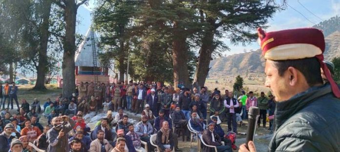 R S Pathania addressing a rally at Dudu on Thursday.