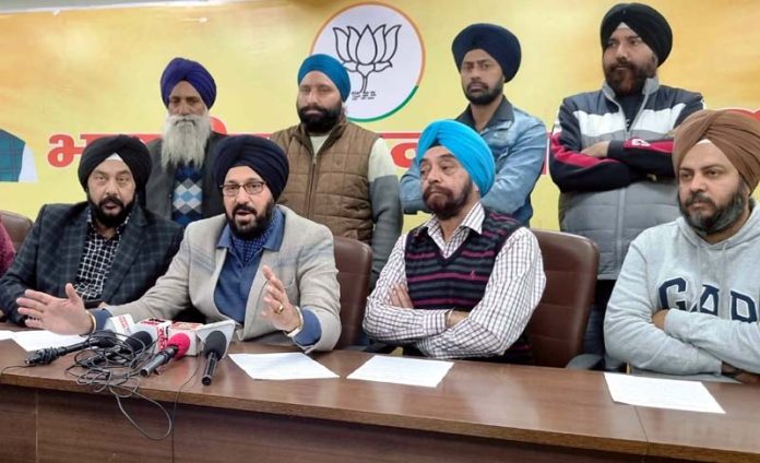 BJP Minority Morcha leaders at a press conference at Jammu on Wednesday.
