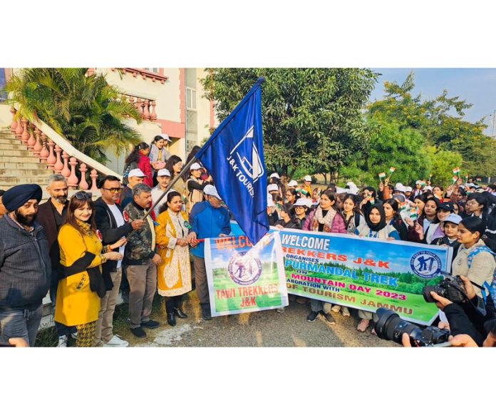 Director of Tourism Jammu, Vivekananda Rai flagging off a trek from Sagoon village in Jammu district.