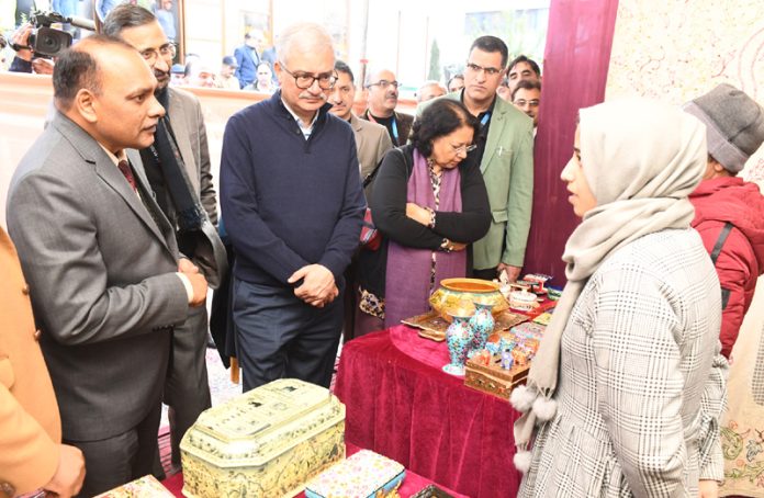 Dr Vivek Joshi, Secretary Deptt of Financial Services GoI, during his visit to Swarozgar Utsav at J&K Bank in Srinagar.