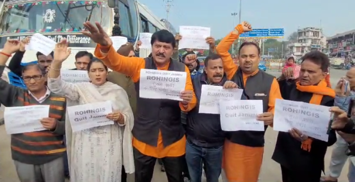 Shiv Sena activists raise slogans during a protest at Jammu on Monday. Shiv Sena activists raise slogans during a protest at Jammu on Monday.