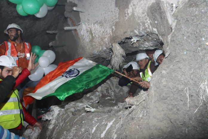 Railway Engineers working round the clock for the completion of Udhampur-Baramulla Rail Link.