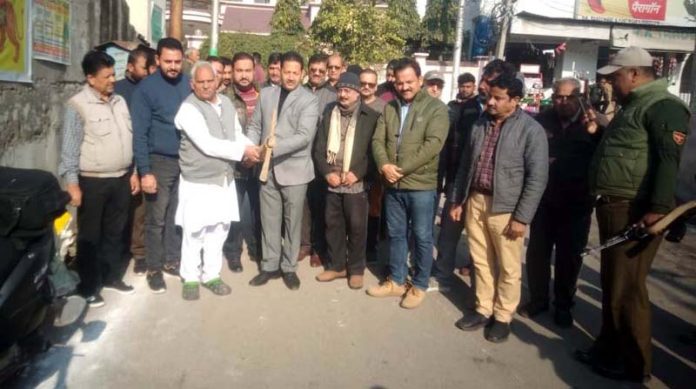Former Dy Mayor, Baldev Singh Billawaria kick starting work of drinking water project in Gangyal on Monday. Former Dy Mayor, Baldev Singh Billawaria kick starting work of drinking water project in Gangyal on Monday.