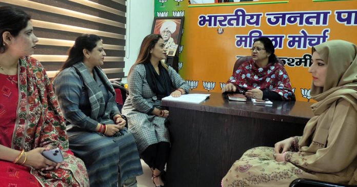 BJP Mahila Morcha leaders at a meeting at Jammu on Wednesday. BJP Mahila Morcha leaders at a meeting at Jammu on Wednesday.