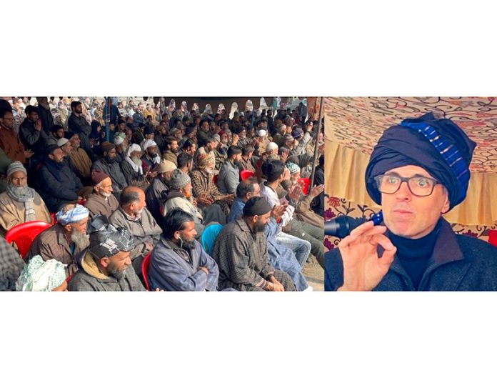 NC vice president Omar Abdullah addressing a gathering at Tral in Pulwama on Thursday. -Excelsior/Younis NC vice president Omar Abdullah addressing a gathering at Tral in Pulwama on Thursday. -Excelsior/Younis