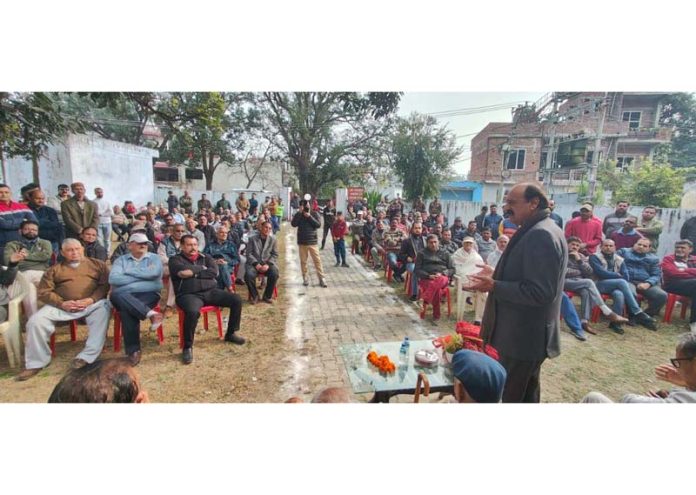 Pradesh BJP vice-president Surjeet Singh Slathia addressing party workers and functionaries at Sangwali Mandi, Samba. Pradesh BJP vice-president Surjeet Singh Slathia addressing party workers and functionaries at Sangwali Mandi, Samba.