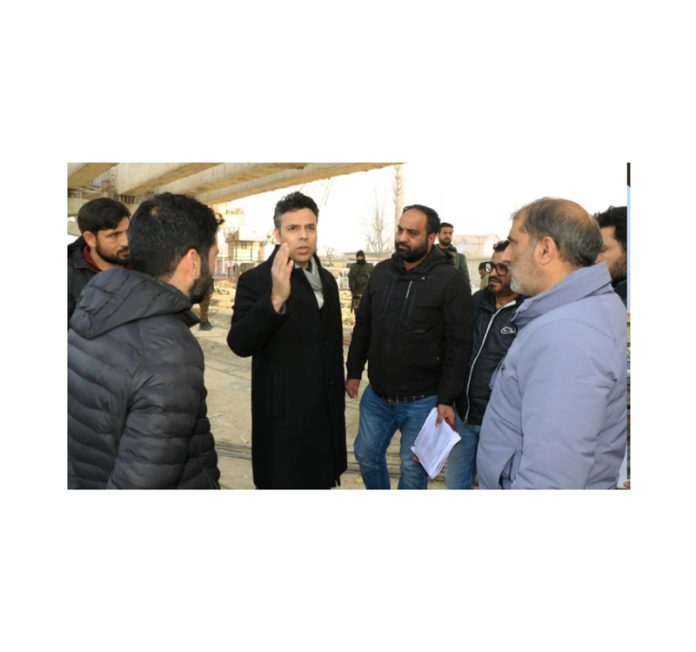 DC Srinagar Dr Bilal Mohi-Ud-Din Bhat during visit to ongoing construction of flyovers at Bemina Junction on Friday. DC Srinagar Dr Bilal Mohi-Ud-Din Bhat during visit to ongoing construction of flyovers at Bemina Junction on Friday.
