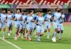Indian football team warming up before opening group match of the AFC Asian Cup in Al Rayyan on January 13.