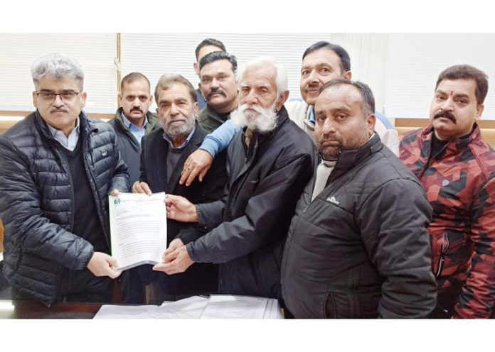 A delegation of PHE employees presenting a charter of demands to Chief Secretary Atal Dulloo in Jammu on Monday. A delegation of PHE employees presenting a charter of demands to Chief Secretary Atal Dulloo in Jammu on Monday.
